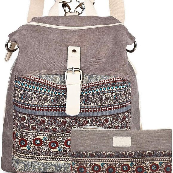 Women Canvas Convertible Backpack Purse Large Capacity Casual Daypack - Picture 1 of 9